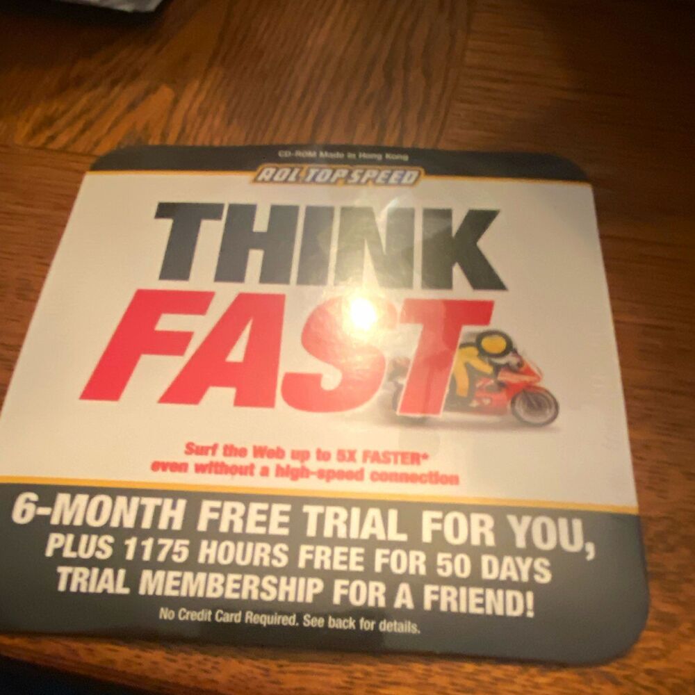 AOL TopSpeed Think Fast Internet Service Trial 6-Month CD Windows Vintage